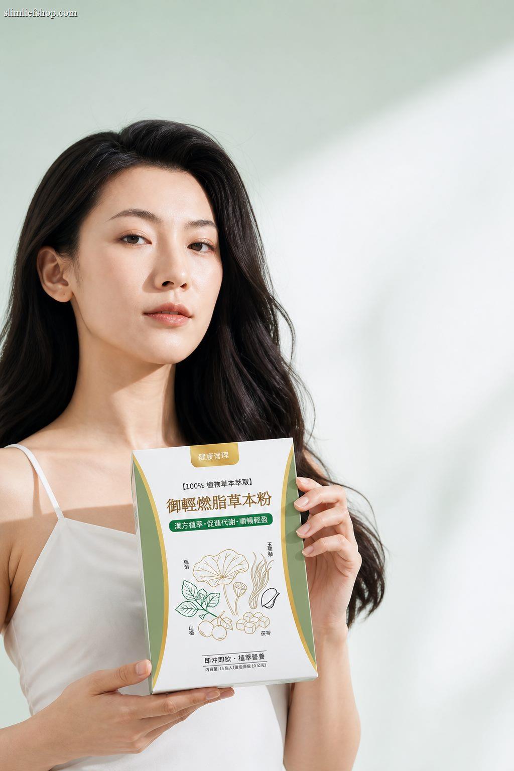 女性雙手展示御輕燃脂草本粉